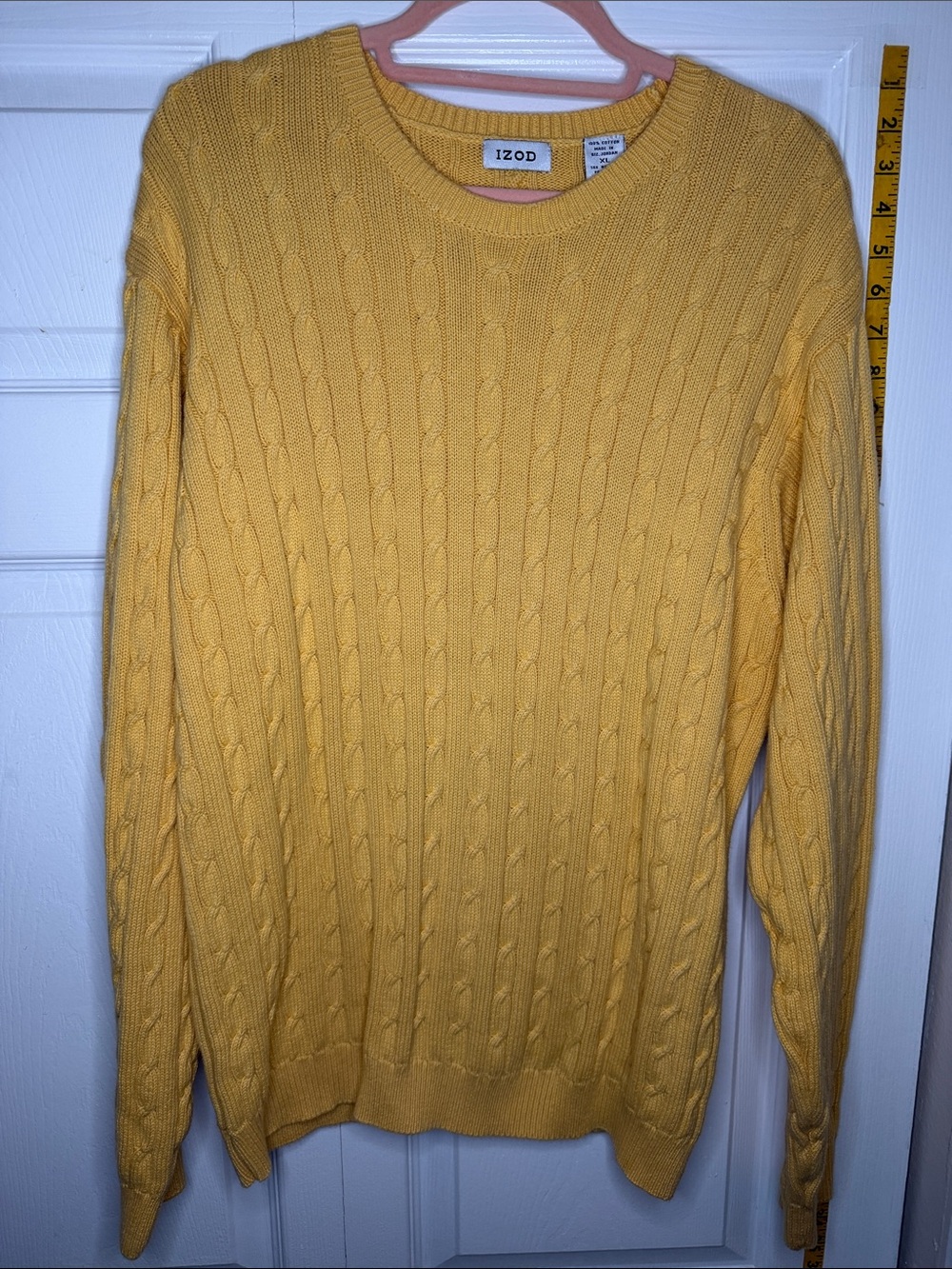 Izod Mustard Yellow Cable Knit Crewneck Sweater